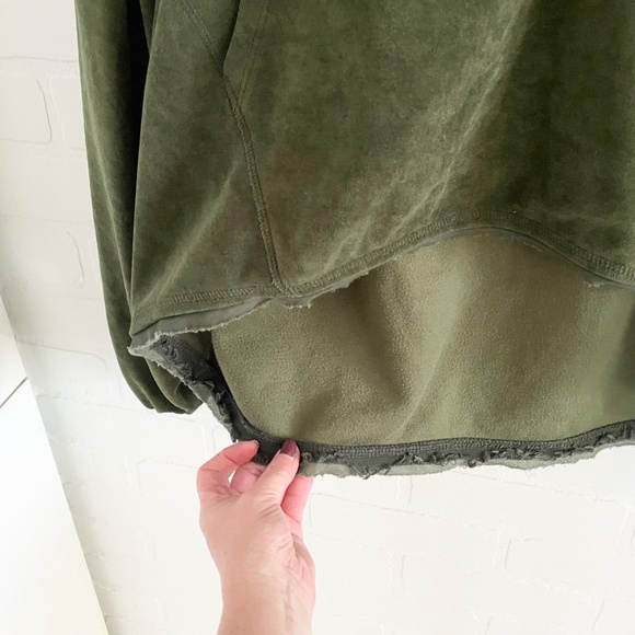 Free People Movement Hoodie 1/4 zip Pockets High Low Olive Green Sz S Oversized - Picture 15 of 15